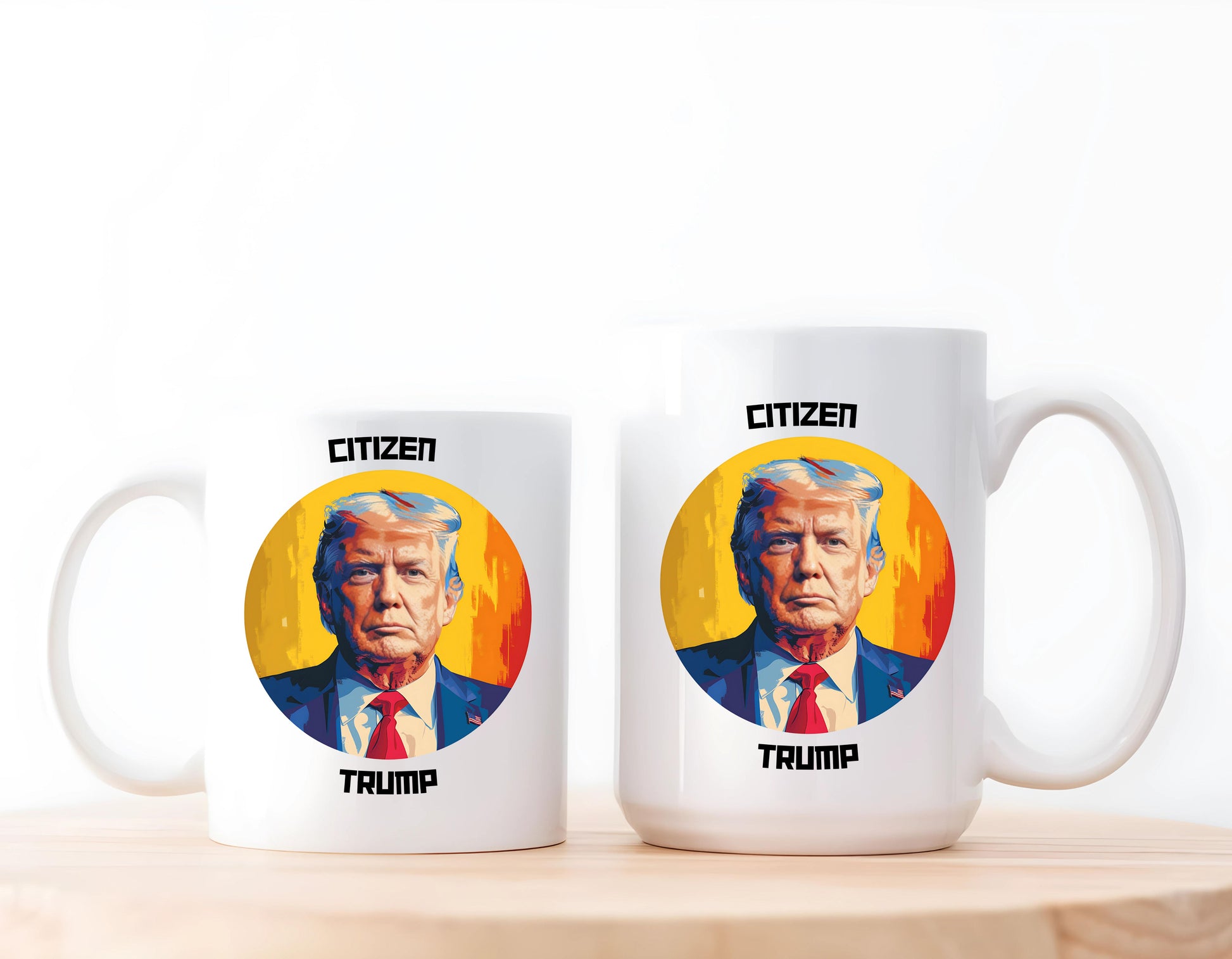 Citizen Trump mug on a colorful background.