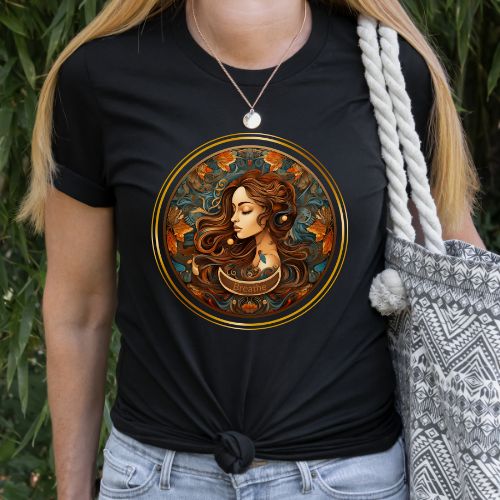 A girl in a garden, just breathing and being. black tee shirt