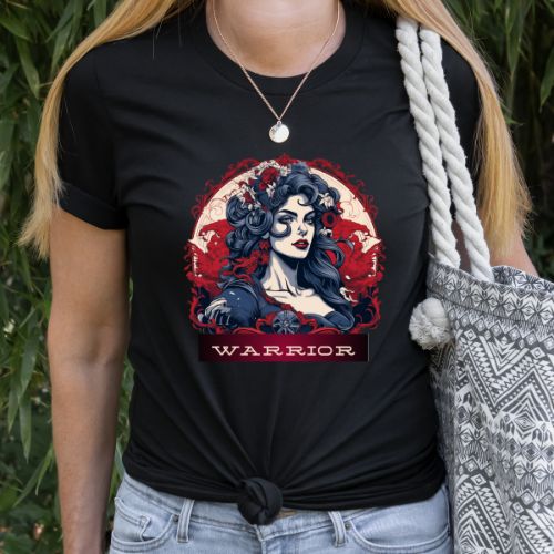 Warrior woman, the spirit and soul of a woman can be fierce and feminine all at once. Black tee shirt