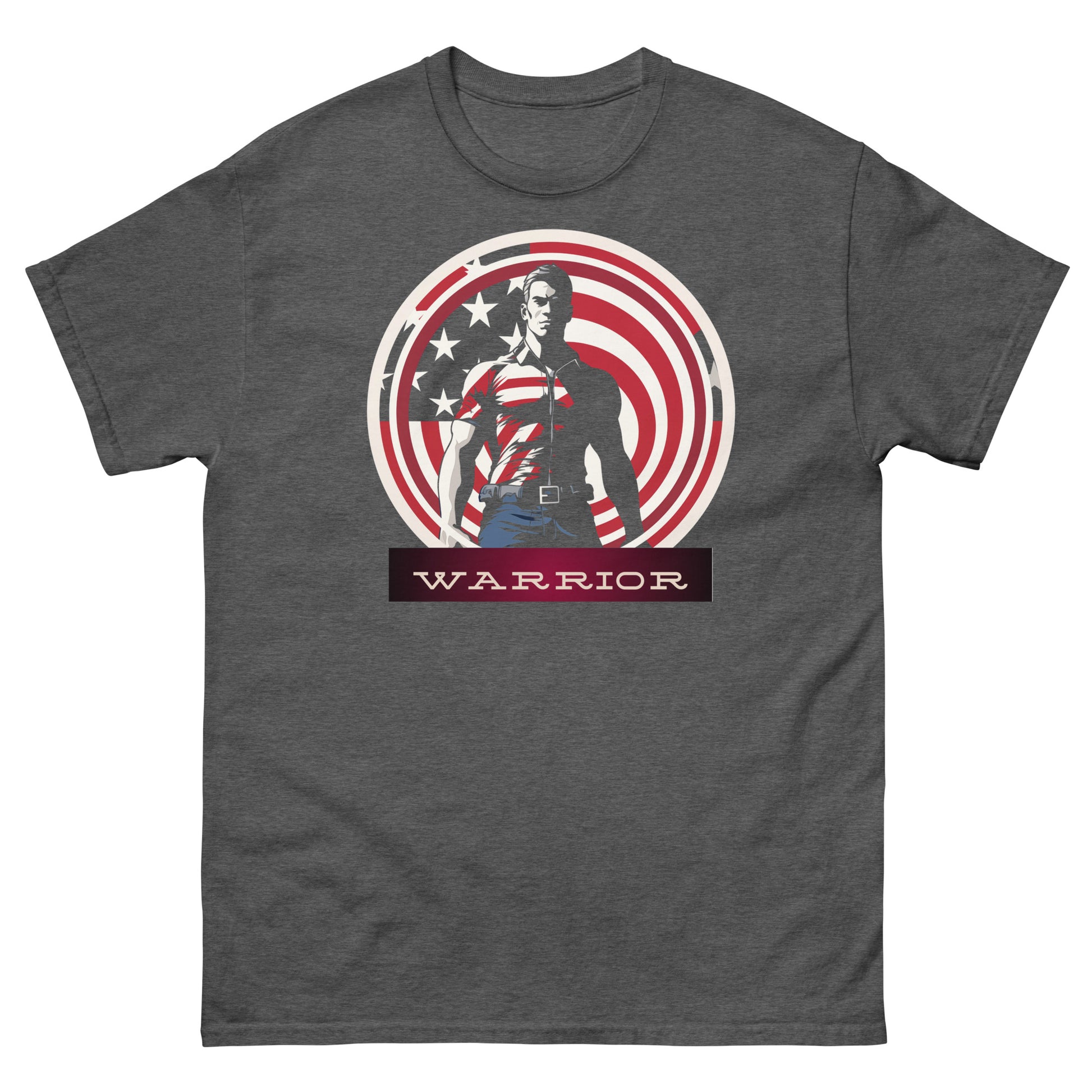 Featuring a powerful silhouette against the backdrop of the stars and stripes, this tee captures the essence of valor. It's designed for those who resonate with the warrior spirit.