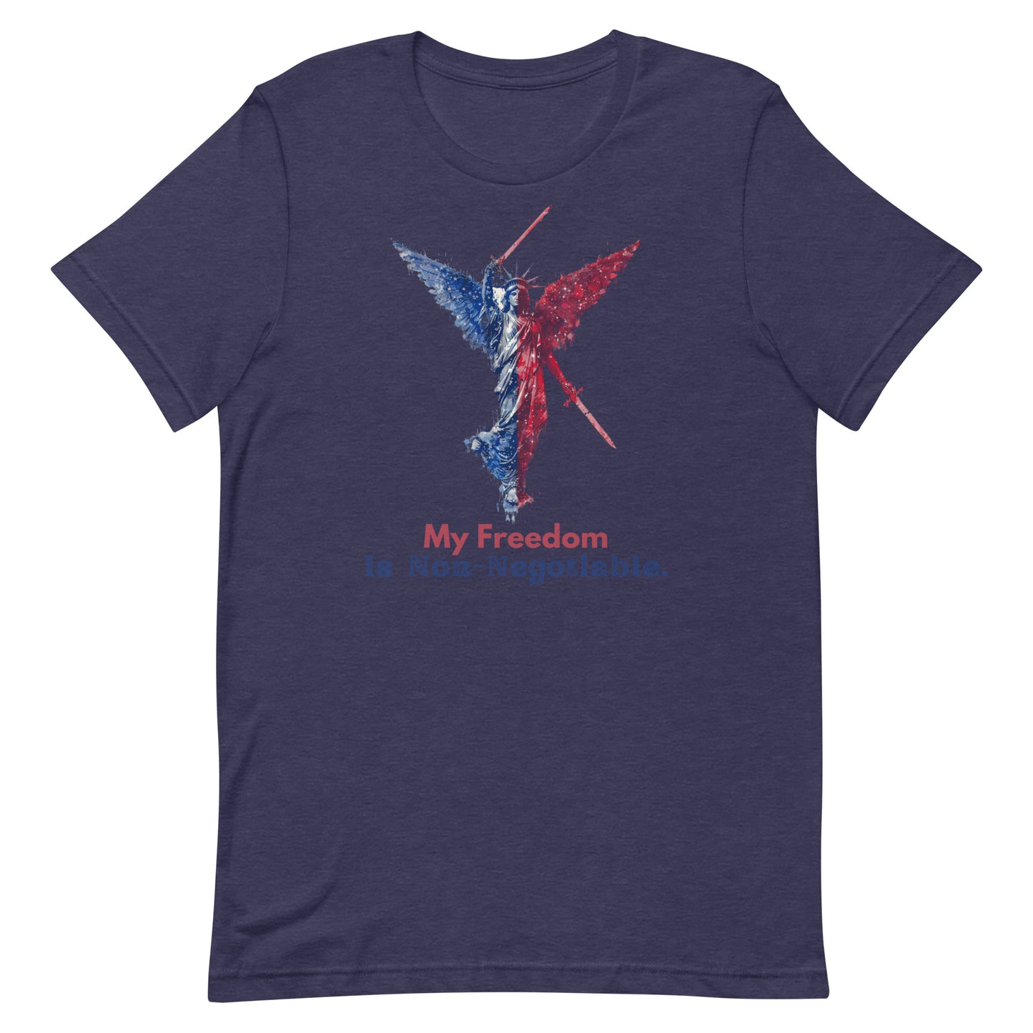 Proudly display your patriotism with the bold statement, "My freedom is non-negotiable." Made with luxurious Bella Canvas material, this t-shirt is the perfect blend of style and comfort. A must-have for any fashion-forward patriot.