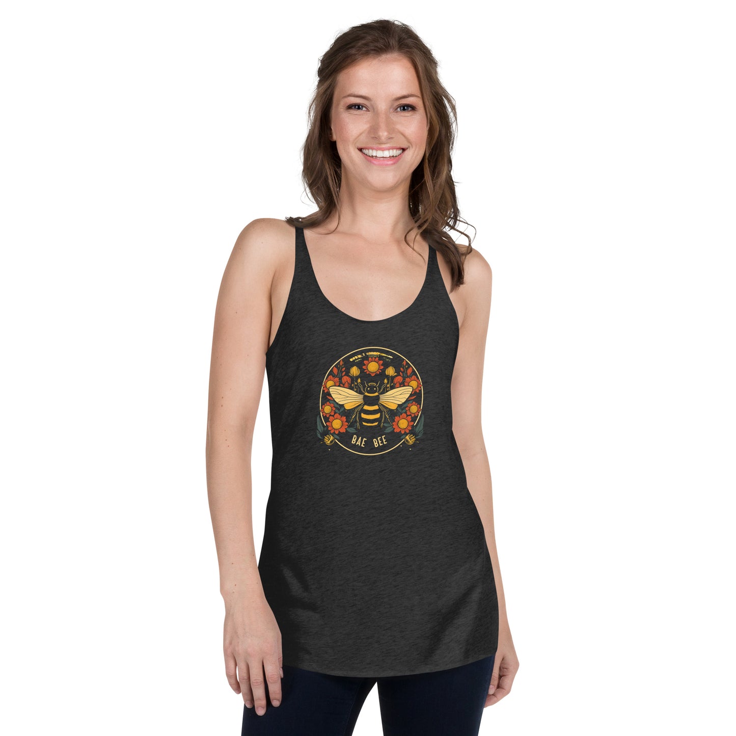 Bae Bee Women's Racerback Tank, bee image, bee graphic tank top, summer tank, women's tank