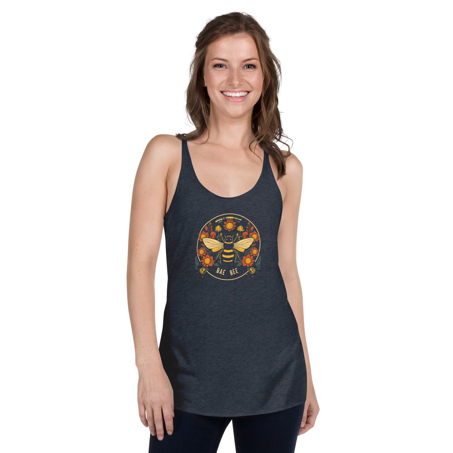 Bae Bee Women's Racerback Tank, bee image, bee graphic tank top, summer tank, women's tank