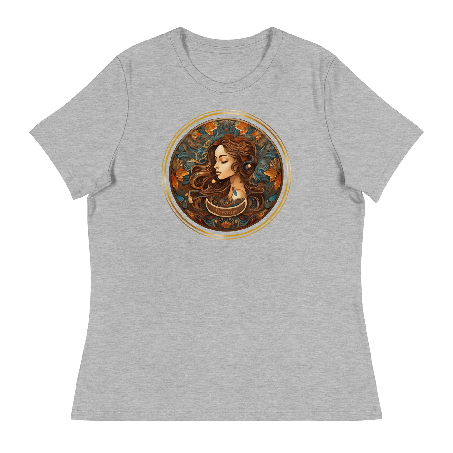 A girl in a garden, just breathing and being. athletic heather  tee shirt