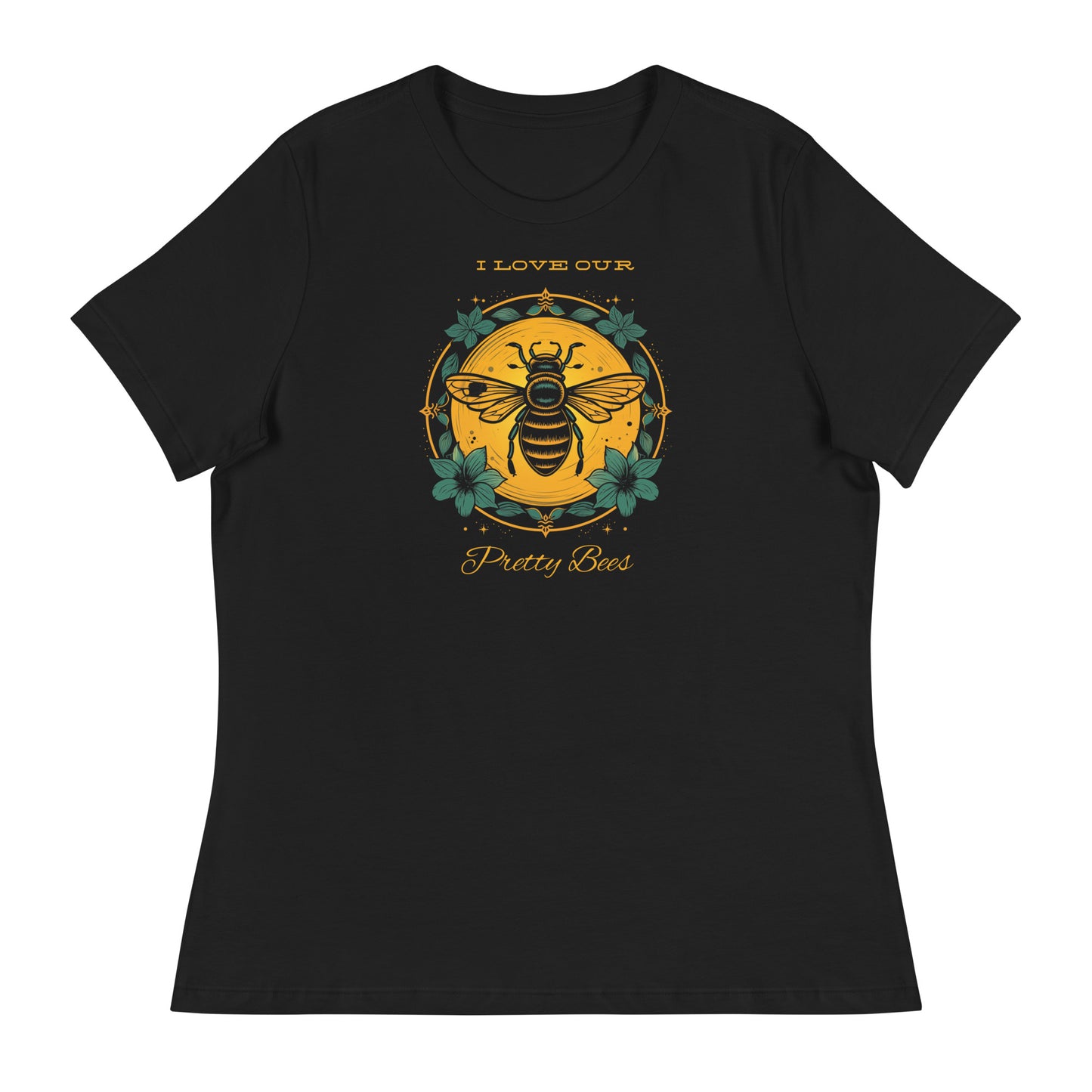 Vintage bee graphic that says "I love our pretty bees" black color